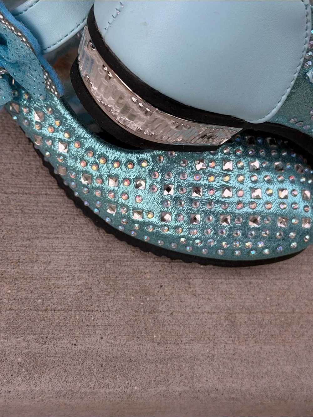 Sparkle Mary Jane Shoes in Light Blue with Butterfly Accent
